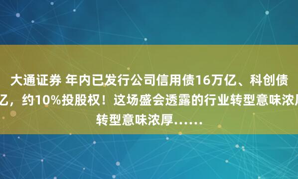 大通证券 年内已发行公司信用债16万亿、科创债1.8万亿，约10%投股权！这场盛会透露的行业转型意味浓厚……